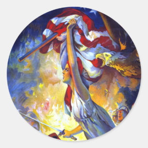 Vintage Patriotic Lady Liberty American Flag Eagle Classic Round Sticker