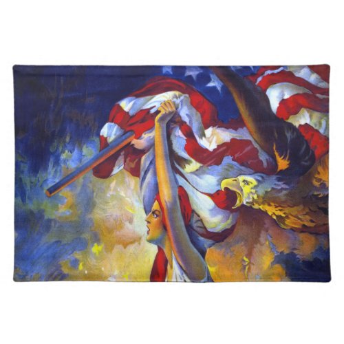 Vintage Patriotic Lady Liberty American Flag Eagle Cloth Placemat