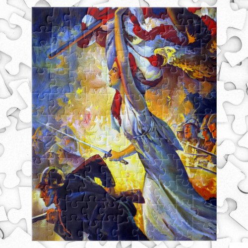 Vintage Patriotic Lady Liberty American Flag Eagle Jigsaw Puzzle