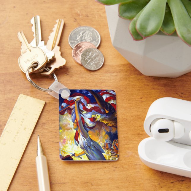 Vintage Patriotic Lady Liberty American Flag Eagle Keychain (Desk)