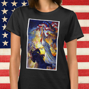 Vintage Patriotic Lady Liberty American Flag Eagle T-Shirt