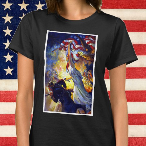 Vintage Patriotic Lady Liberty American Flag Eagle T_Shirt