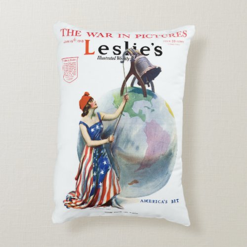 Vintage Patriotic Lady Liberty Magazine Cover Art Accent Pillow