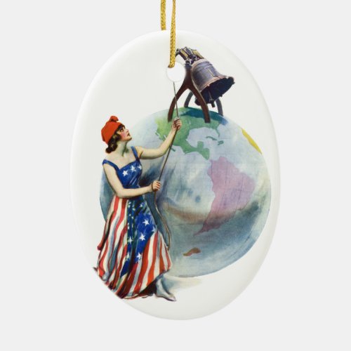 Vintage Patriotic Lady Liberty Magazine Cover Art Ceramic Ornament