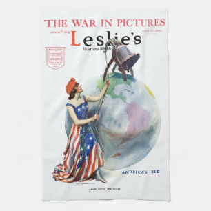 Vintage Patriotic Lady Liberty Magazine Cover Art Kitchen Towel