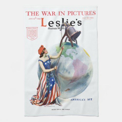 Vintage Patriotic Lady Liberty Magazine Cover Art Kitchen Towel