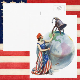 Vintage Patriotic Lady Liberty Magazine Cover Art Postcard