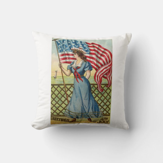Vintage Patriotic Lady Throw Pillow (Front)