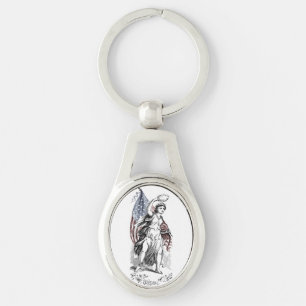 Vintage Patriotic Lady with American Flag Keychain