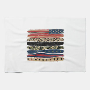 Vintage Patriotic Leopard Camo Stripe Shirt Design Kitchen Towel
