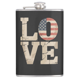 Vintage Patriotic LOVE – Distressed American Flag Flask