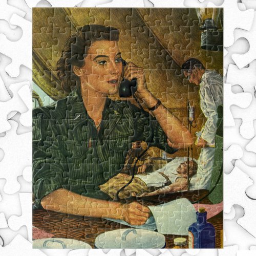 Vintage Patriotic Medical Nurse on Phone Jigsaw Puzzle