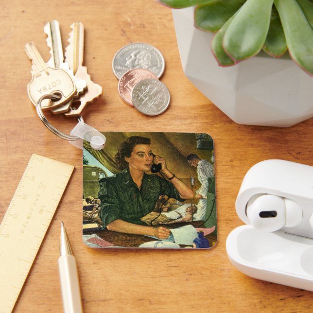Vintage Patriotic, Medical Nurse on Phone Keychain (Desk)