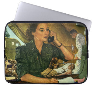 Vintage Patriotic, Medical Nurse on Phone Laptop Sleeve