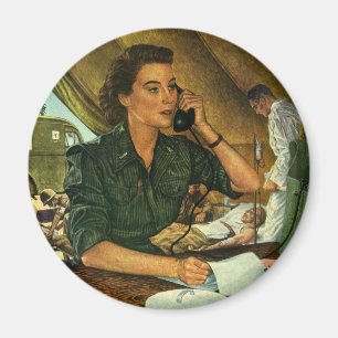 Vintage Patriotic, Medical Nurse on Phone Magnet