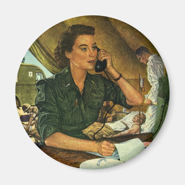 Vintage Patriotic, Medical Nurse on Phone Magnet (Front)