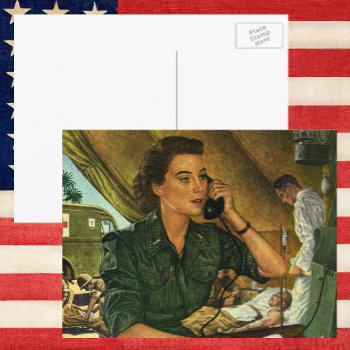 Vintage Patriotic  Medical Nurse On Phone Postcard by YesterdayCafe at Zazzle