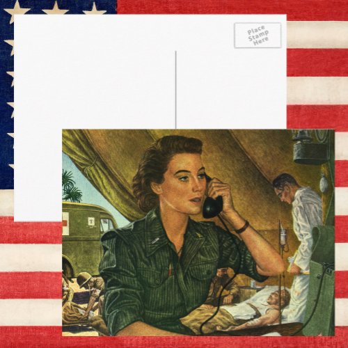 Vintage Patriotic Medical Nurse on Phone Postcard
