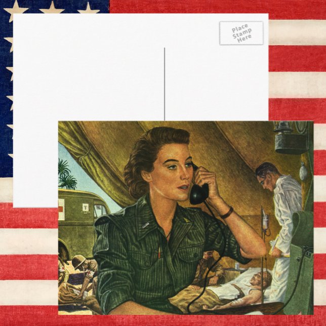 Vintage Patriotic, Medical Nurse on Phone Postcard