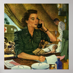 Vintage Patriotic, Medical Nurse on Phone Poster