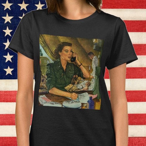 Vintage Patriotic Medical Nurse on Phone T_Shirt