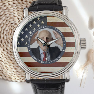 Vintage Patriotic Memorial American Flag Photo Watch