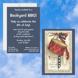 Vintage Patriotic, Musical Drums BBQ Invitation