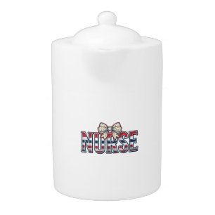 Vintage Patriotic Nurse Bow Shirt Design_1 Teapot