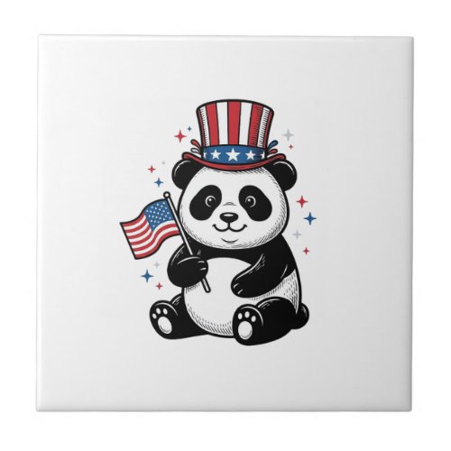 Vintage Patriotic Panda Flag Shirt Design_1 Ceramic Tile