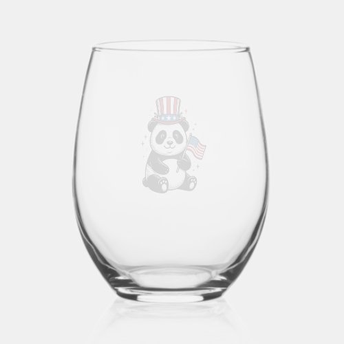 Vintage Patriotic Panda Flag Shirt Design_1 Stemless Wine Glass