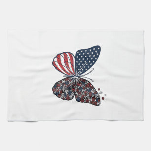 Vintage Patriotic Peace Butterfly Vector Art_1 Kitchen Towel