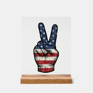 Vintage Patriotic Peace Hand Vector Shirt Design_1 Acrylic Sign