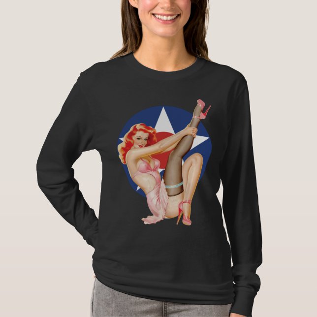 Vintage Patriotic Pinup Girl T-Shirt (Front)