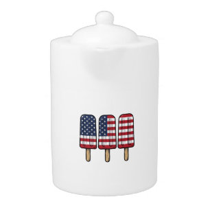 Vintage Patriotic Popsicle Flag Shirt Design_1 Teapot