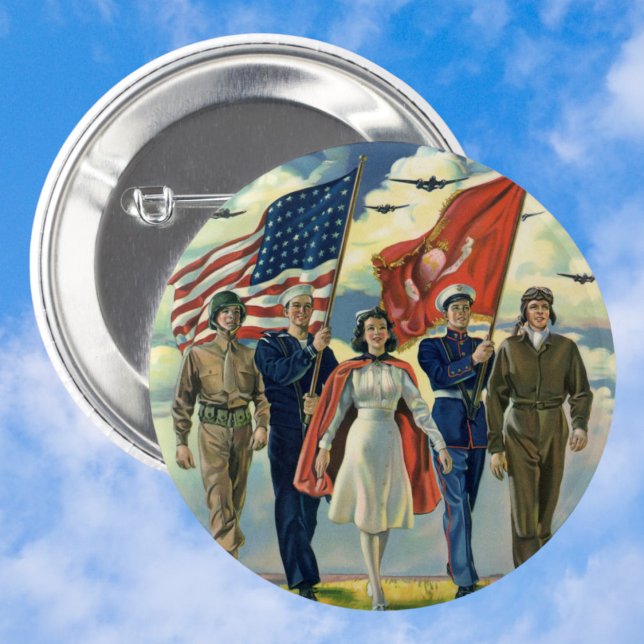 Vintage Patriotic, Proud Military Personnel Heros Button (Creator Uploaded)