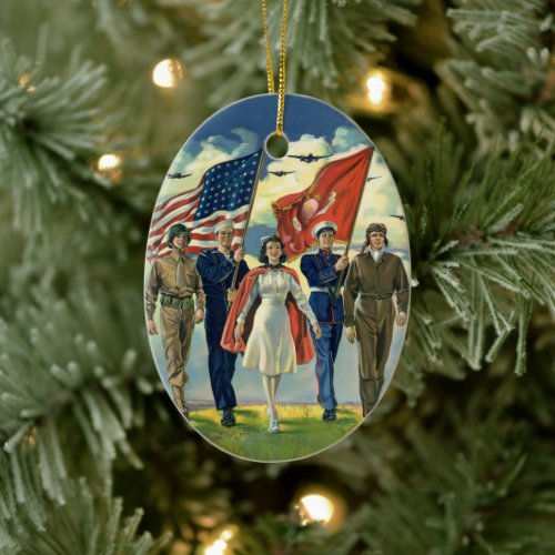 Vintage Patriotic Proud Military Personnel Heros Ceramic Ornament