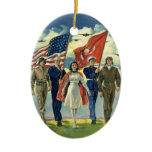 Vintage Patriotic, Proud Military Personnel Heros Ceramic Ornament