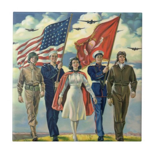 Vintage Patriotic Proud Military Personnel Heros Ceramic Tile