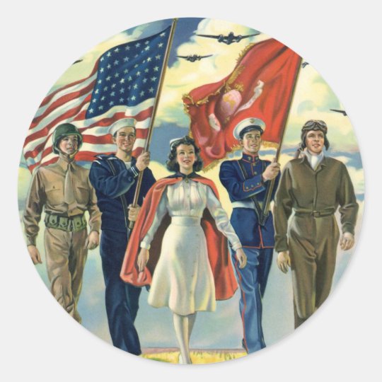 Vintage Patriotic, Proud Military Personnel Heros Classic Round Sticker