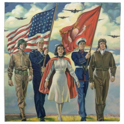 Vintage Patriotic Proud Military Personnel Heros Cloth Napkin