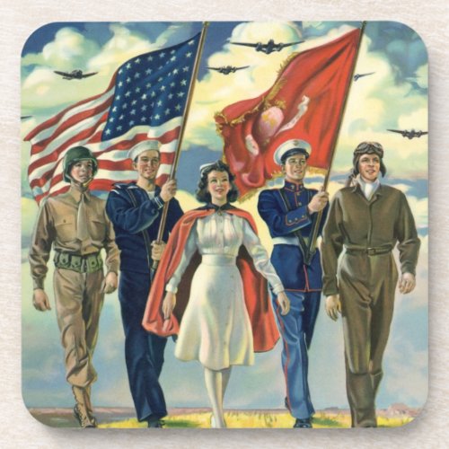 Vintage Patriotic Proud Military Personnel Heros Coaster