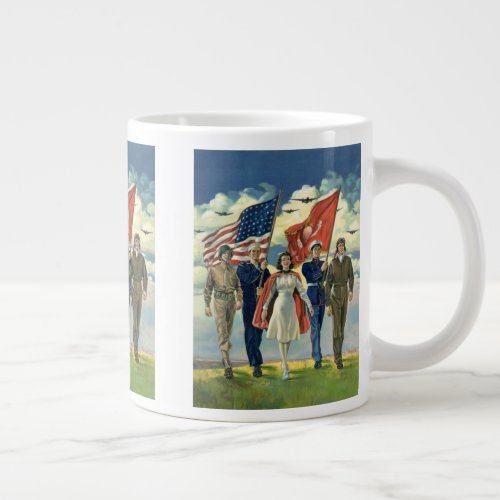 Vintage Patriotic Proud Military Personnel Heros Giant Coffee Mug