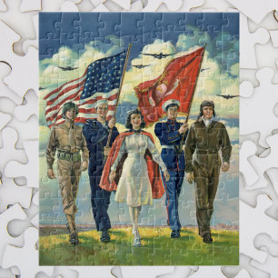Vintage Patriotic, Proud Military Personnel Heros Jigsaw Puzzle