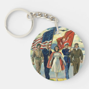 Vintage Patriotic, Proud Military Personnel Heros Keychain