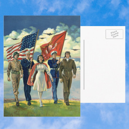 Vintage Patriotic, Proud Military Personnel Heros Postcard