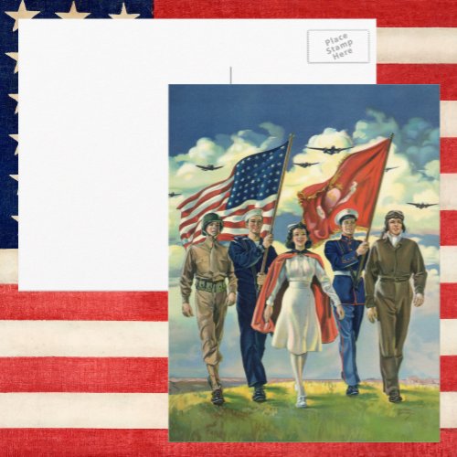 Vintage Patriotic Proud Military Personnel Heros Postcard