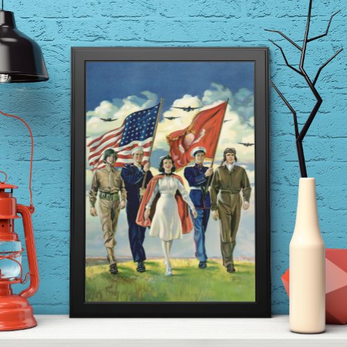 Vintage Patriotic Proud Military Personnel Heros Poster