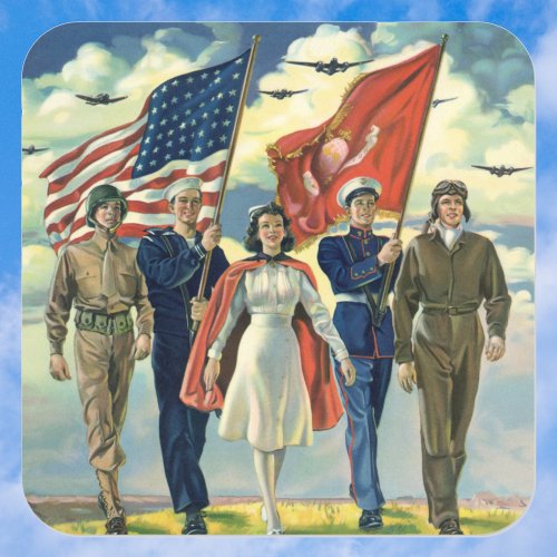 Vintage Patriotic Proud Military Personnel Heros Square Sticker