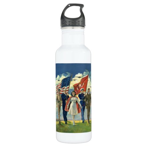 Vintage Patriotic Proud Military Personnel Heros Water Bottle