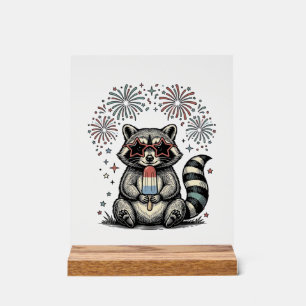Vintage Patriotic Raccoon Fireworks Shirt Design_1 Acrylic Sign